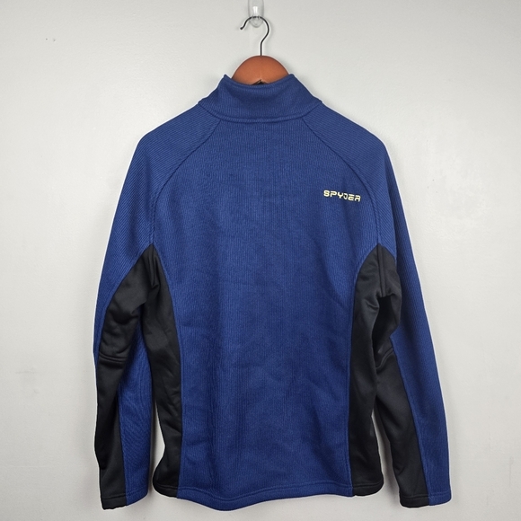 SPYDER Quarter Zip Fleece Lined Pullover Waffle Sweater Blue Black Mens Size L - Picture 5 of 14